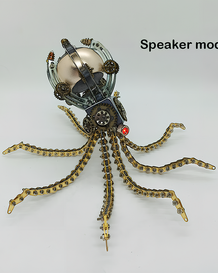Steampunk Mechanical Octopus Speaker 3D Puzzle Metal Kit - A innovative fun toy for mechanics, design lovers, and audio enthusiasts, this DIY-assembled piece combines a mechanical octopus with a speaker. It features intricate gears, articulated chain-like tentacles, and a metallic speaker unit, serving as both an artistic decor and a functional audio device. It embodies "a fusion of steampunk artistry and audio technology", challenging you to craft a multi-functional piece of sonic artistry with precision.