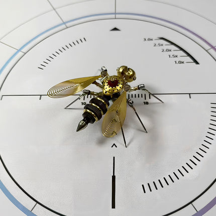  A finely detailed steam punk mech bee model, a challenging metal kit that forms an exquisite steampunk puzzle, highlighting its unique insect design and metallic craftsmanship.