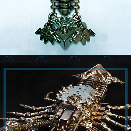 Dual-view cyber-industrial mechanical model: Dark clamp (top) & gold-silver multi-limb set (bottom), a funny table decor for product detail showcase