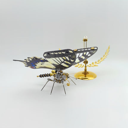 Assembled 3D puzzle metal kits - intricate black-white steampunk butterfly metal model, creative DIY funny table craft with gear & mechanical details
