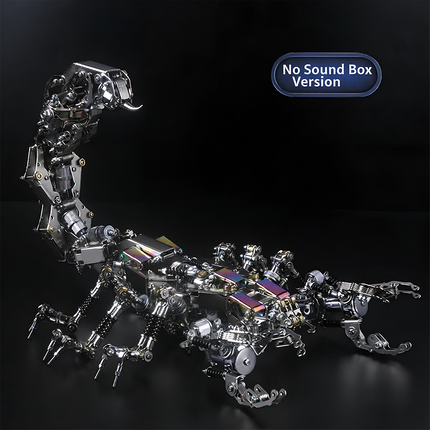 Table Funny Steampunk Mechanical Scorpion 3D Puzzle Metal Kit (No Sound Box Edition) - A timeless offering for tinkerers, steampunk devotees, and design purists, this piece showcases a mechanical scorpion with metallic components, elaborate gear-driven systems, and retro-futuristic aesthetics in a simplified, audio-less iteration. Showcased against a sleek black canvas to accentuate its refined, intricate craftsmanship, it’s a Table Funny signature desk centerpiece that merges technical exactness.