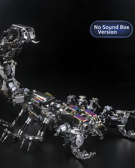 Table Funny Steampunk Mechanical Scorpion 3D Puzzle Metal Kit (No Sound Box Edition) - A timeless offering for tinkerers, steampunk devotees, and design purists, this piece showcases a mechanical scorpion with metallic components, elaborate gear-driven systems, and retro-futuristic aesthetics in a simplified, audio-less iteration. Showcased against a sleek black canvas to accentuate its refined, intricate craftsmanship, it’s a Table Funny signature desk centerpiece that merges technical exactness.
