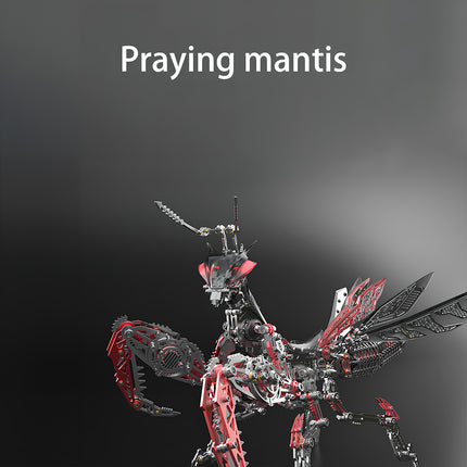 Bionic Red-Black Praying Mantis 3D Metal Puzzle - Interlocking Joints DIY Metal Kits with Exposed Gear Details for Detail-Obsessed Funny Table Collectors