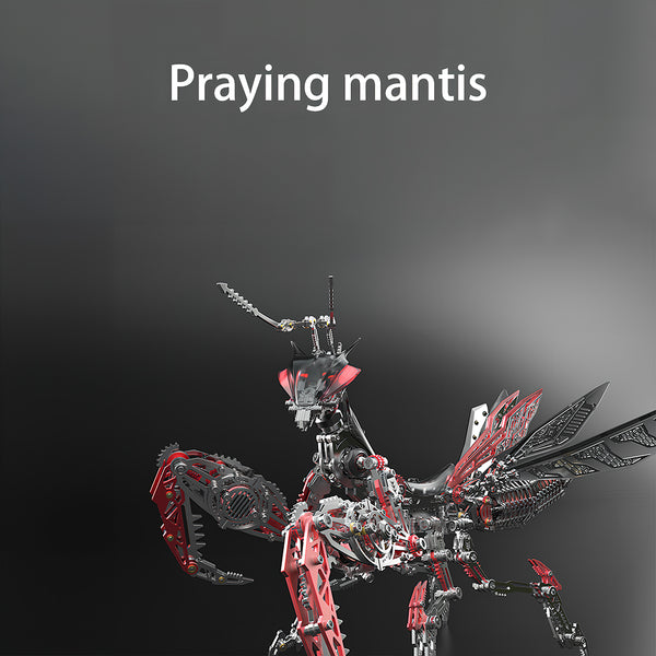 Bionic Red-Black Praying Mantis 3D Metal Puzzle - Interlocking Joints DIY Metal Kits with Exposed Gear Details for Detail-Obsessed Funny Table Collectors