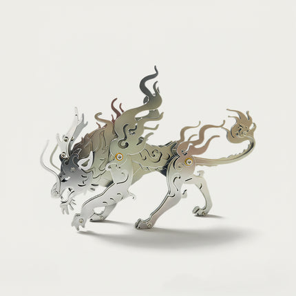Metal Zhulong 3D puzzle Metal Kit - A sleek fun toy for culture and art lovers, this DIY assembled model is a table funny piece with a polished, intricate, and mythical design. It invites you to craft a piece of elegance part by part, and the finished silver beast becomes a refined desktop ornament, making it a sophisticated fun toy full of artistic allure.