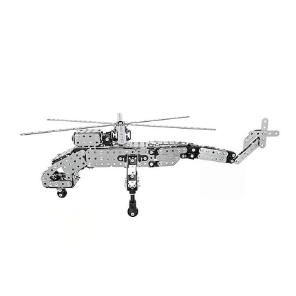 A detailed metal model 3D puzzle kit of a modern helicopter, perfect for enthusiasts of mechanical steampunk designs and intricate 3D puzzle metal kits.