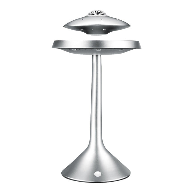 Tall magnetic levitation UFO lamp on an elegant silver stand, featuring a floating saucer design