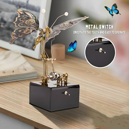  Interactive steampunk butterfly metal model with a smooth metal switch, an engaging 3D puzzle metal kit featuring mechanical steampunk design.