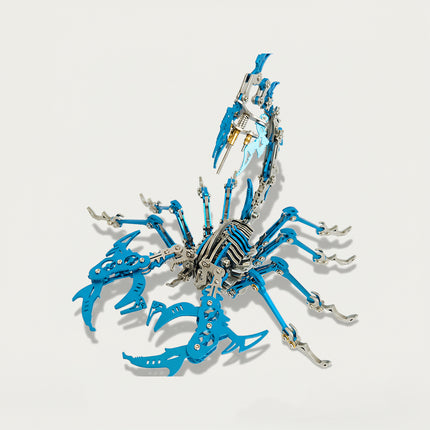 Mechanical Blue Scorpion 3D puzzle Metal Kits, ideal for puzzle lovers seeking engaging DIY projects, steampunk/mecha fans drawn to futuristic designs, and collectors/hobbyists curating unique display pieces, offers fun and challenging assembly with vibrant metallic-blue details. It’s a formidable, futuristic-mecha premium metal model perfect for edgy creative space decor, captivating display, and a bold statement piece for your funny table that merges arachnid menace with mechanical precision—also a stando