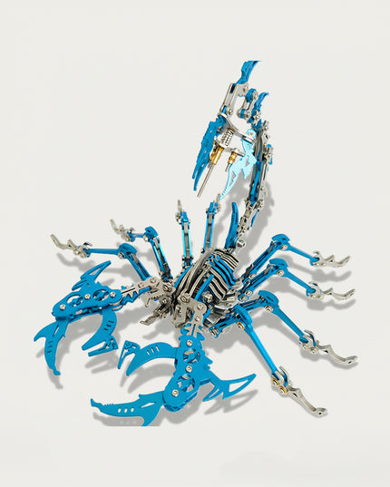 Mechanical Blue Scorpion 3D puzzle Metal Kits, ideal for puzzle lovers seeking engaging DIY projects, steampunk/mecha fans drawn to futuristic designs, and collectors/hobbyists curating unique display pieces, offers fun and challenging assembly with vibrant metallic-blue details. It’s a formidable, futuristic-mecha premium metal model perfect for edgy creative space decor, captivating display, and a bold statement piece for your funny table that merges arachnid menace with mechanical precision—also a stando