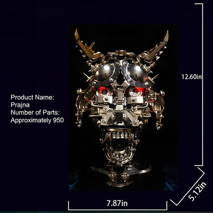 "Prajna" DIY 3D puzzle metal kit - Mechanical monster head (950+ parts, 12.60in size), a funny table decor with LED details for collection display