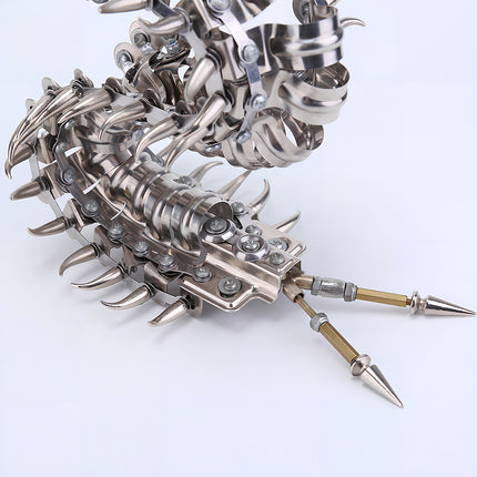 Close-up of a high-quality mechanical centipede metal model, an intricate 3D puzzle from the Tablefunny metal kits collection for DIY hobbyists.