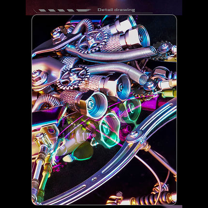 Detail drawing of intricate mechanical parts for a metal model kit, highlighting the complexity of a metallic 3D puzzle / puzzle mécanique métal assembly.