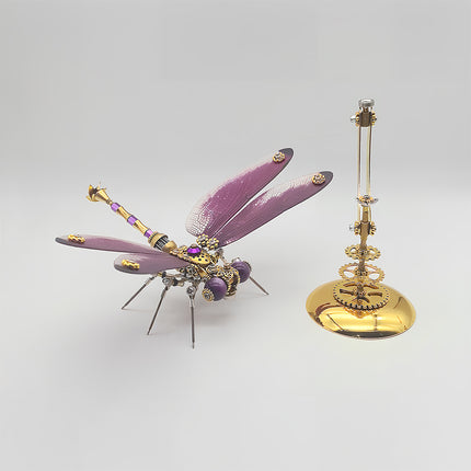 DIY 3D Puzzle Metal Kits - Steampunk Dragonfly Metal Model with Matching Gear Stand for Elegant Funny Table Display