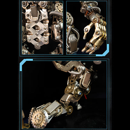 Detailed close-ups of a metal model's articulated arm and hand, showcasing the complex gears and movable joints of this DIY 3D puzzle. These Metal Kits offer a fascinating building experience for a funny table display