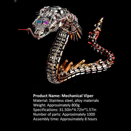  Detailed view of the 3D metal puzzle snake's body joints and unique tail design, emphasizing its mechanical complexity.