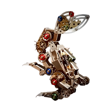 Steampunk Mechanical Rabbit 3D Puzzle Metal Kit by Table Funny - A dynamic DIY project for mechanics and steampunk lovers, this self-assembled creation presents a mechanical rabbit in a leaping pose, featuring metallic components, colorful gear-driven mechanisms, and vintage-inspired design. It’s a desk-worthy Table Funny signature piece that blends engineering precision with artistic creativity, ideal for those seeking a dynamic build and a distinctive display.