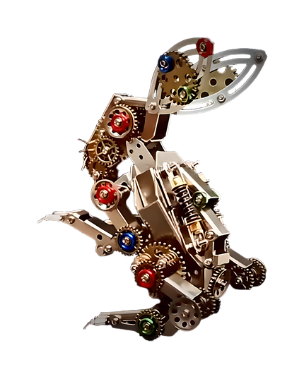 Steampunk Mechanical Rabbit 3D Puzzle Metal Kit by Table Funny - A dynamic DIY project for mechanics and steampunk lovers, this self-assembled creation presents a mechanical rabbit in a leaping pose, featuring metallic components, colorful gear-driven mechanisms, and vintage-inspired design. It’s a desk-worthy Table Funny signature piece that blends engineering precision with artistic creativity, ideal for those seeking a dynamic build and a distinctive display.