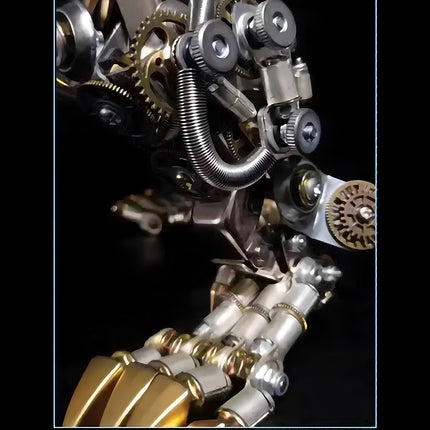Detailed mechanical steampunk werewolf foot metal model, highlighting intricate joints, gears, and metallic claws, a complex 3D puzzle from Metal Kits for steam punk mech enthusiasts.