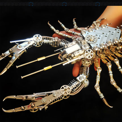 Handheld steampunk-cyber mechanical lobster DIY 3D puzzle metal model: Gold-silver gears & movable claws, a funny table decor for craft showcase