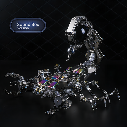 Table Funny Steampunk Mechanical Scorpion 3D Puzzle Metal Kit (Sound Box Version) - A cutting-edge project for mechanics, steampunk enthusiasts, and audio-tech lovers, this creation presents a mechanical scorpion with metallic components, intricate gear-driven mechanisms, and futuristic-vintage design integrated with a sound box. Set against a sleek black backdrop to highlight its polished, tech-infused artistry, it’s a desk-centerpiece-worthy Table Funny signature piece that blends engineering precision