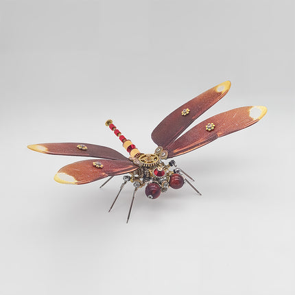 Funny Table Ornament Gift - 3D Puzzle Metal Kits DIY Steampunk Dragonfly Metal Model: Intricate Craft for Friend/Family Gifts with Amber Wings & Red-Gold Accents