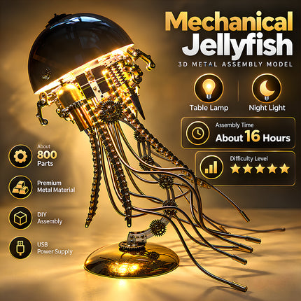Tablefunny 3D Metal Mechanical Jellyfish Model Kit – DIY Steampunk Puzzle with LED Light