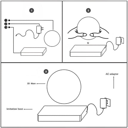 Setup guide for magnetic levitating moon lamp: How to connect power and find the balance point for levitation