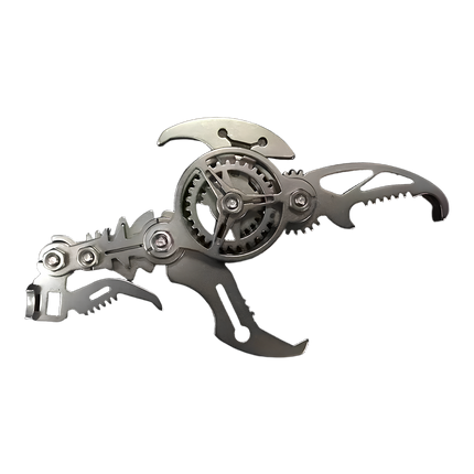 Unassembled Silver Scorpion Pincer Component for 3D Puzzle Metal Kits - Individual DIY metal part featuring interlocking gears, precision screw holes, and polished silver finish. This 3D puzzle piece is designed for seamless assembly, contributing to the lifelike mechanical structure of the final scorpion decor—ideal for building a sleek, monochrome centerpiece for any funny table.