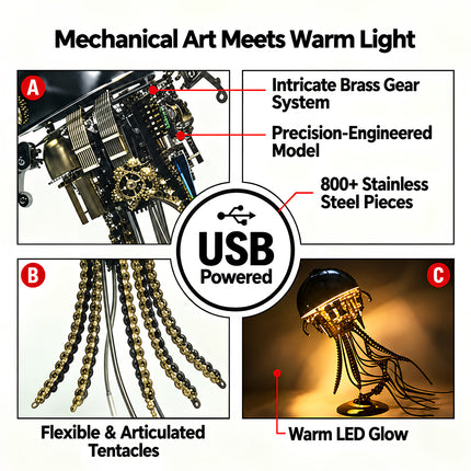 Tablefunny 3D Metal Mechanical Jellyfish Model Kit – DIY Steampunk Puzzle with LED Light