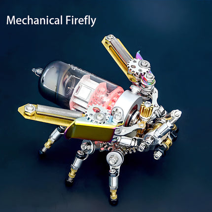 Mechanical Firefly" metal model with a glowing vacuum tube, a captivating 3D puzzle metal kit for steampunk and mechanical enthusiasts.