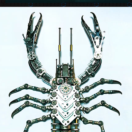 Cyber-industrial mechanical clamp DIY 3D puzzle metal model: Silver-black gears & movable jaws, a funny table decor for tool-themed showcase