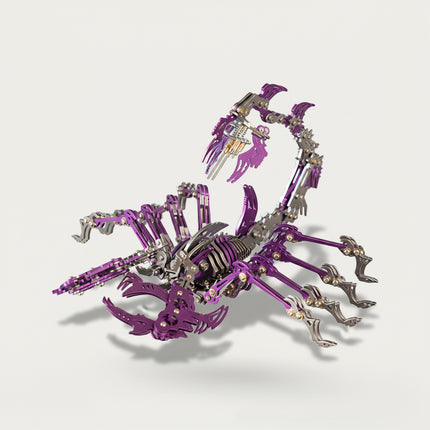 Mechanical Purple Scorpion 3D puzzle Metal Kits - Dive into fun and challenging DIY assembly with striking metallic-purple details, a formidable and futuristic-mecha premium metal model perfect for edgy hobby room decor, intense display, and a bold conversation piece for your funny table that merges arachnid menace with mechanical precision