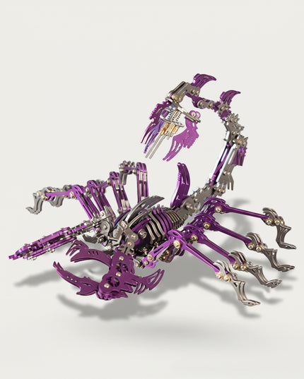 Mechanical Purple Scorpion 3D puzzle Metal Kits - Dive into fun and challenging DIY assembly with striking metallic-purple details, a formidable and futuristic-mecha premium metal model perfect for edgy hobby room decor, intense display, and a bold conversation piece for your funny table that merges arachnid menace with mechanical precision