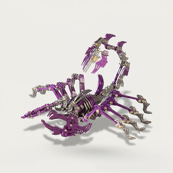 Mechanical Purple Scorpion 3D puzzle Metal Kits - Dive into fun and challenging DIY assembly with striking metallic-purple details, a formidable and futuristic-mecha premium metal model perfect for edgy hobby room decor, intense display, and a bold conversation piece for your funny table that merges arachnid menace with mechanical precision