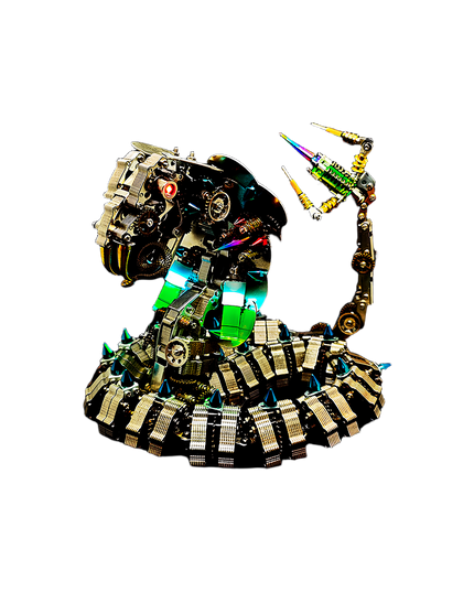 Steampunk Mechanical Cobra 3D Puzzle Metal Kit (Dynamic Pose Design) - A dynamic fun toy for mechanics and design enthusiasts, this DIY-assembled piece features a mechanical cobra in a striking pose, with glowing red eyes, intricate gears, and colorful, articulated components. It embodies "a fusion of mechanical ingenuity and reptilian dynamism", challenging you to craft a piece of kinetic artistry with precision.