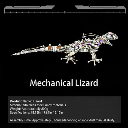 Mechanical Lizard" metal model with intricate details, a captivating 3D puzzle metal kit for steampunk and mechanical enthusiasts.
