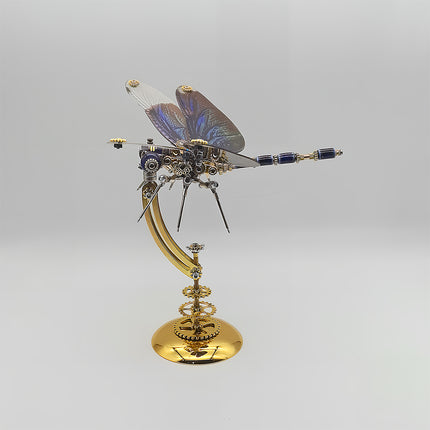 DIY 3D Puzzle Metal Kits - Iridescent Steampunk Dragonfly Metal Model with Curved Stand: Marvel at Color-Shifting Wings & Layered Gears, Ideal Funny Table Decor