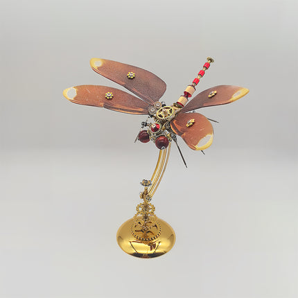 Funny Table Decor Gift - 3D Puzzle Metal Kits DIY Steampunk Dragonfly Metal Model: Intricate Craft for Housewarming/Office Gift with Amber Wings & Red Accents