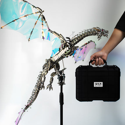 DIY 3D puzzle Metal Kits - "Bloodthirsty Aurora Dragon" metal model with storage case: Assembled large-scale 3D puzzle metal kit, paired with durable hard case for part/organization, premium DIY metal model & accessory set