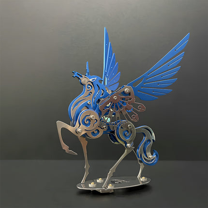 Vibrant Blue & Silver Intricate Pegasus 3D Puzzle Metal Kits - Exquisite DIY Metal Model as Stylish Funny Table Decoration