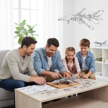 Table Funny Mechanical Jet 3D Metal Puzzle Kit for Family - An engaging project for aviation lovers, engineering enthusiasts, and family bonding seekers, this creation from Table Funny presents a mechanical jet with metallic components, interactive structural mechanisms, and educational aviation styling, highlighted by collaborative assembly process and detailed instruction manual. It’s a rewarding Table Funny family build experience that merges shared exploration, mechanical cognition, and warm family fun.