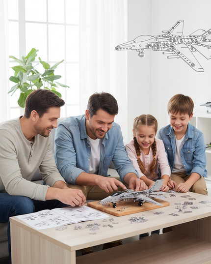 Table Funny Mechanical Jet 3D Metal Puzzle Kit for Family - An engaging project for aviation lovers, engineering enthusiasts, and family bonding seekers, this creation from Table Funny presents a mechanical jet with metallic components, interactive structural mechanisms, and educational aviation styling, highlighted by collaborative assembly process and detailed instruction manual. It’s a rewarding Table Funny family build experience that merges shared exploration, mechanical cognition, and warm family fun.