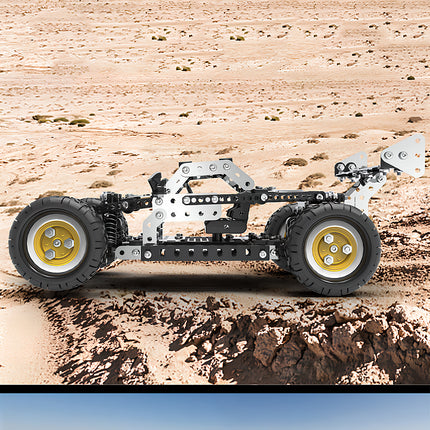 Tablefunny DIY 3D puzzle Metal Kits off-road racing car, a high-quality mechanical steampunk build with realistic rubber tires.