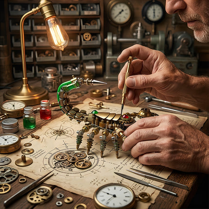 Detailed DIY building process of a complex steampunk puzzle scorpion using premium 3D puzzle Metal Kits.
