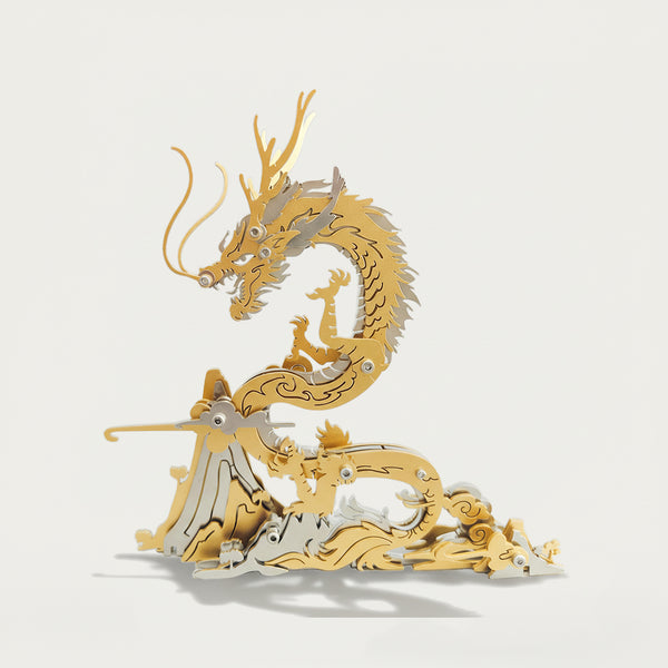 Mechanical Green Dragon (Qinglong)  3D Puzzle Metal Kit, perfect for puzzle enthusiasts seeking luxurious and culturally rich assembly, myth and steampunk fans captivated by its opulent ancient fantasy design, and collectors crafting premium display pieces. Its elegant golden details deliver an engaging and challenging assembly experience. Ideal for high-end decor spaces and eye-catching displays, it also serves as a stunning focal point for your fun table.