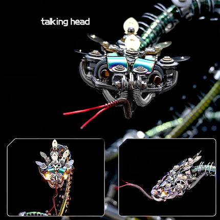 Talking head detail of a complex metallic 3D puzzle, showcasing the intricate design of a metal model kit's head.