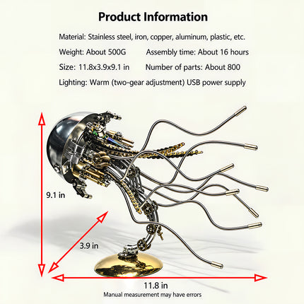 Tablefunny 3D Metal Mechanical Jellyfish Model Kit – DIY Steampunk Puzzle with LED Light