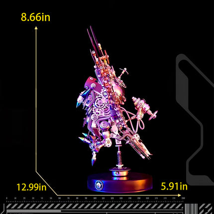  Dimensions of an imposing metallic 3D puzzle figure, a complex metal model kit standing 12.99 inches tall, perfect for display.