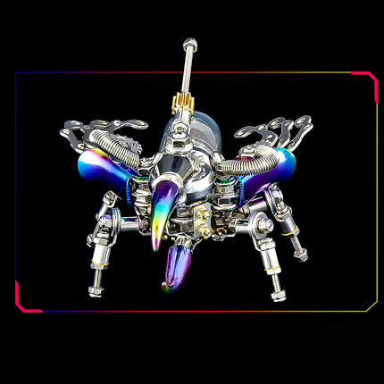  Frontal view of the "Mechanical Dazzling Armor" beetle mech metal model, showcasing its intricate steampunk design and vibrant iridescent features as a 3D puzzle.